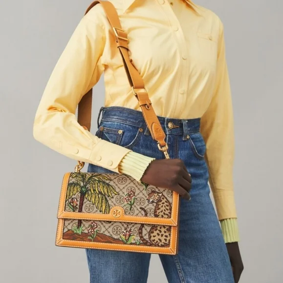 Tory Burch RARE! RARE!🔥🔥 Women's T Monogram Jacquard Embroidered Shoulder Bag - Picture 1 of 9